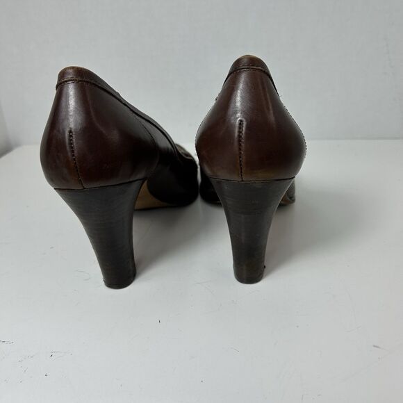 Circa Joan & David Brown Leather Woven Vamp Loafer Style Pumps Size 10M - Picture 7 of 13